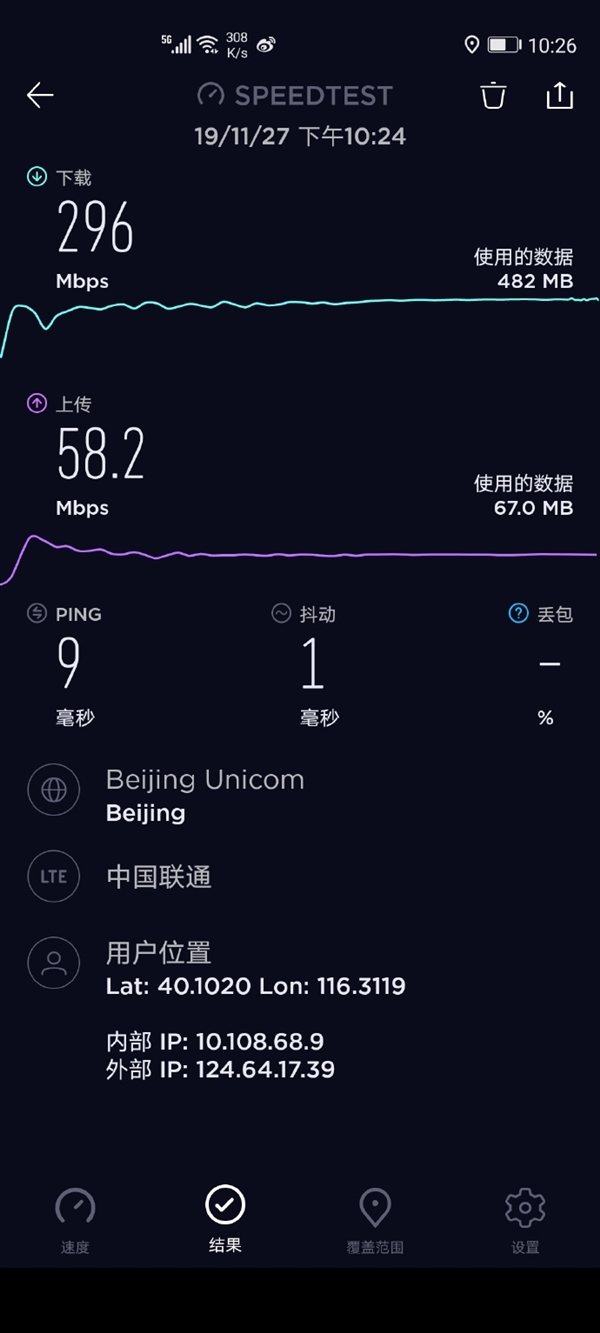 没开通5G套餐  网友用荣耀V30 PRO跑出了300Mbps理论网速极限