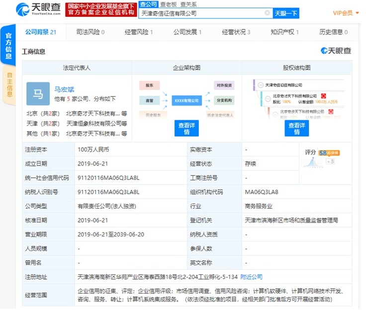 成立仅半年！360旗下奇信征信申请简易注销